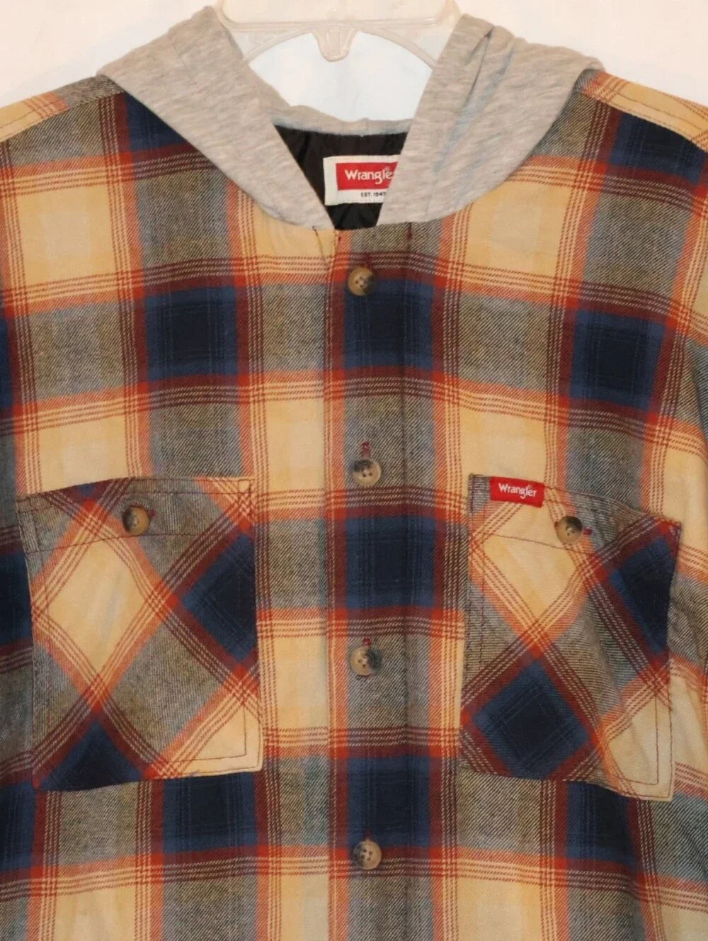 Wrangler Plaid Heavyweight Hooded Flannel Shirt Jacket-Blue Nights. XL.